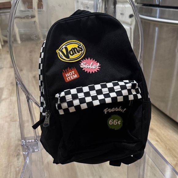 Vans Black Backpack with Checkered and Patch Details - Picture 1 of 5